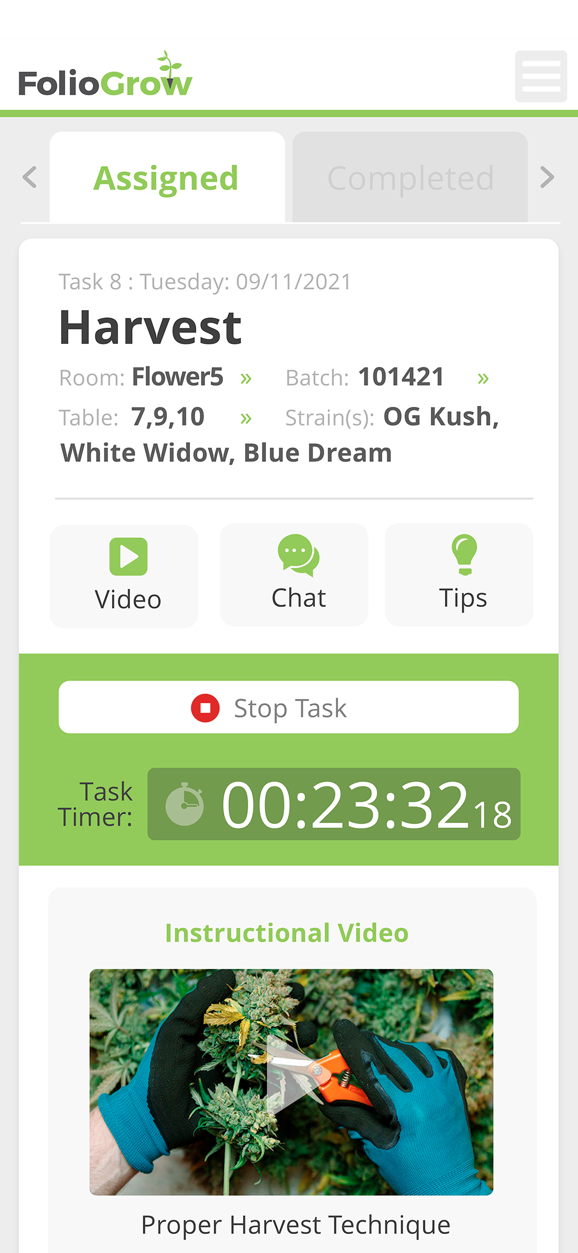 Team Member view of Grow Manager-assigned tasks